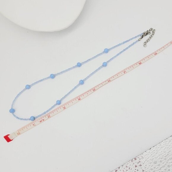 Blue Swirl Glass Beaded Necklace AB Seed Beads 20" Minimalist Simple Timeless - Picture 8 of 8